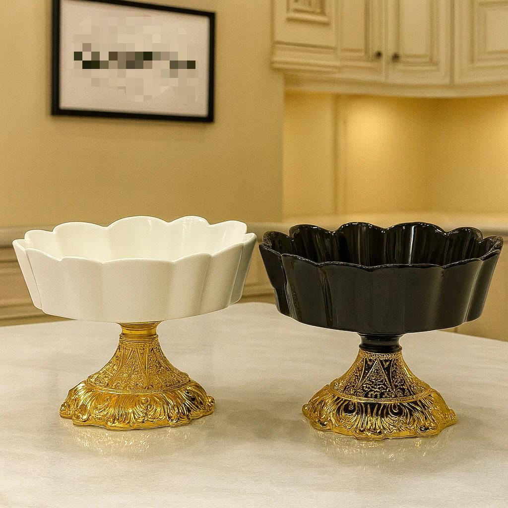Ceramic Canister Set With Golden Stand, Luxury Style Serving Bowls, Ceramic Serving Bowls