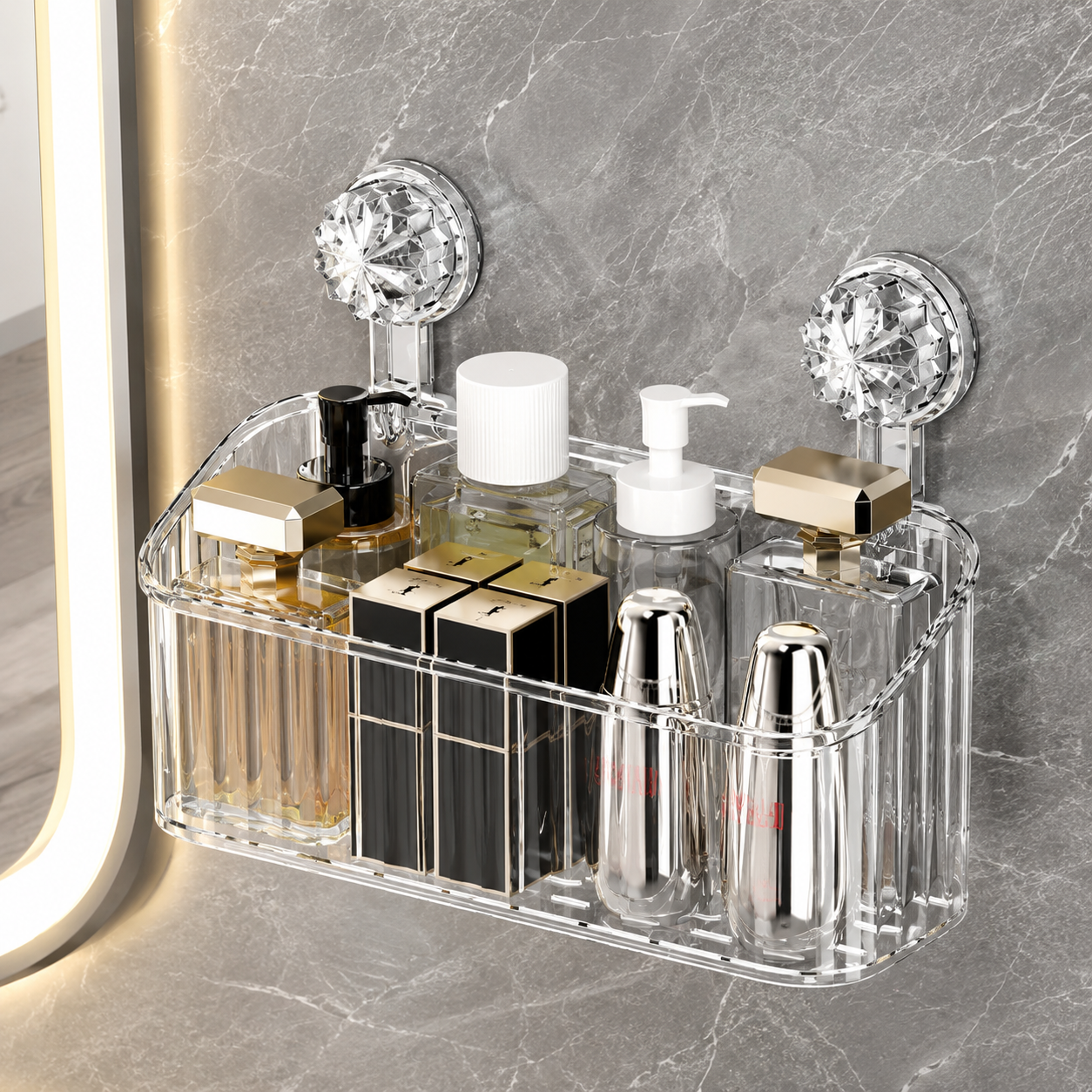 Acrylic Bathroom Suction Cups Shelves, Transparent Punch Free Storage Rack, Bathroom Storage Basket Holder