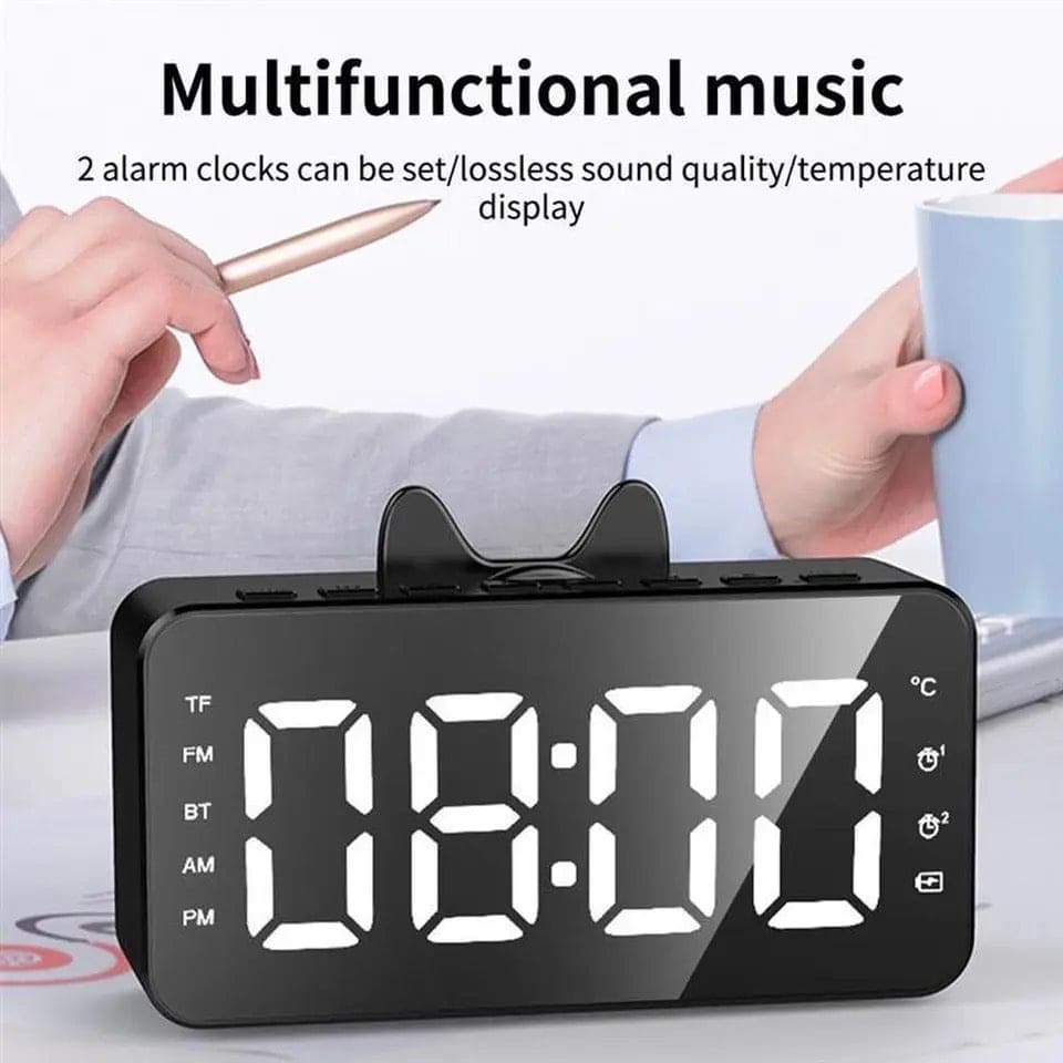 Cat Ear Alarm Clock, Speaker Wireless Mirror Digital Display Smart Sound Box, TF FM Radio Mobile Phone Stand Sound Bar, Multifunction Alarm Radio Desk Clock, Cute Wireless Bluetooth Speaker Clock