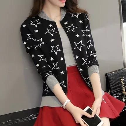 Women Star Printed Zipper Jacket