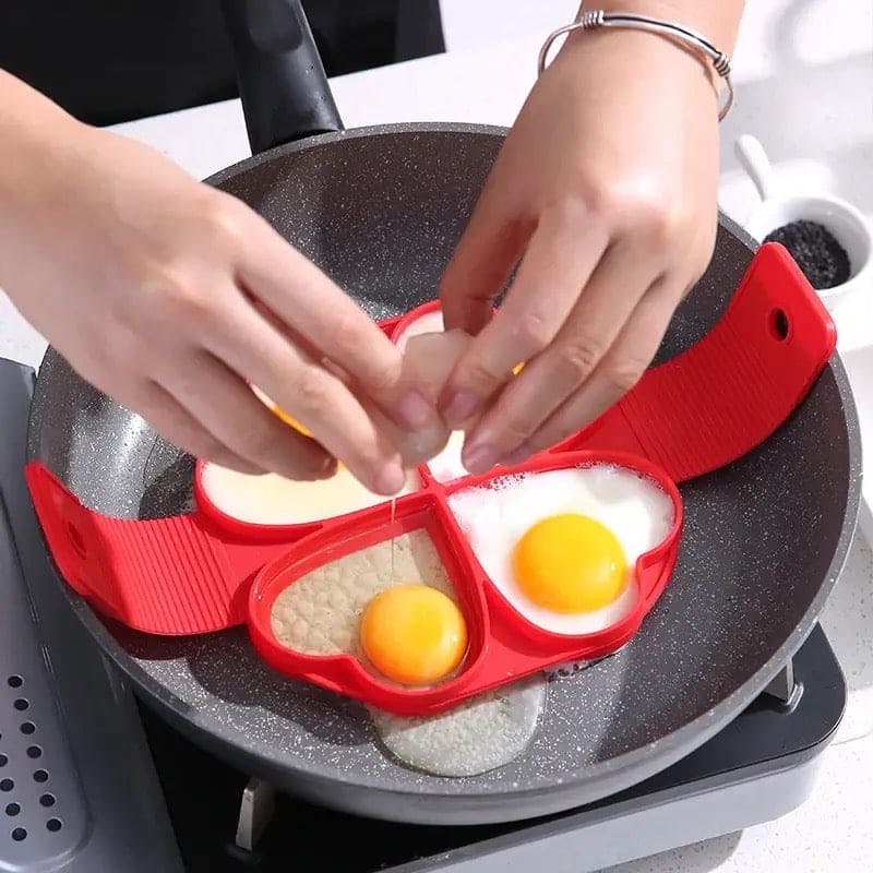 4 Heart Egg Pan Mold, Nonstick Egg Pancake Maker, Reusable Pancake Maker, Egg Ring Kitchen Cooking Baking Tool, Heart Maker Egg Cooker Pan, Flip Eggs Mold Kitchen Baking Accessories