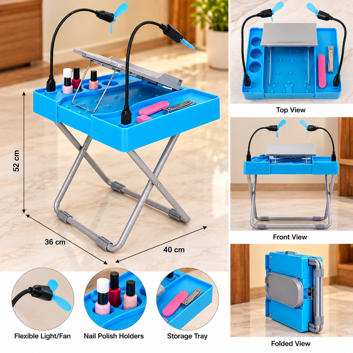 Portable Manicure Nail Art Station, Foldable Nail Care Organizer Table,     Multi Purpose Manicure Station, All In One Nail Salon Workstation