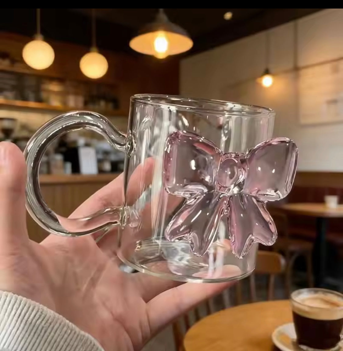 Heat Resistant 3D Bow Glass Mug With Handle, Aesthetic Bow Tea Mug, Cute Ribbon Glass Mug for Coffee & Tea, Double Wall Style Bow Glass Mug, Transparent Bow Coffee Mug