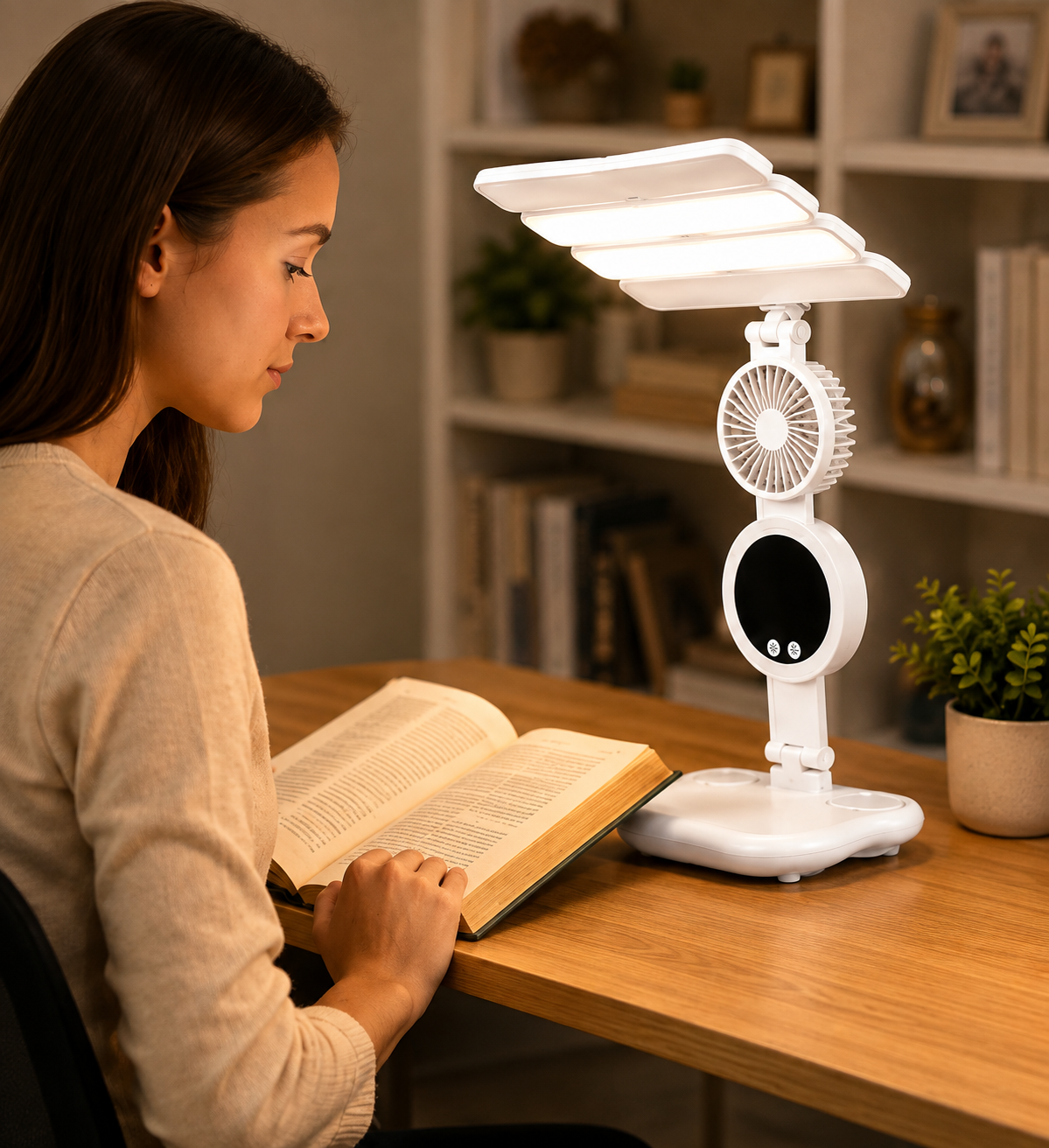 3 In 1 LED Fan With Desk Lamp, Rechargeable LED Desk Lamp with Fan, Portable LED Reading Lamp, Multifunctional Desk Lamp with Phone Holder