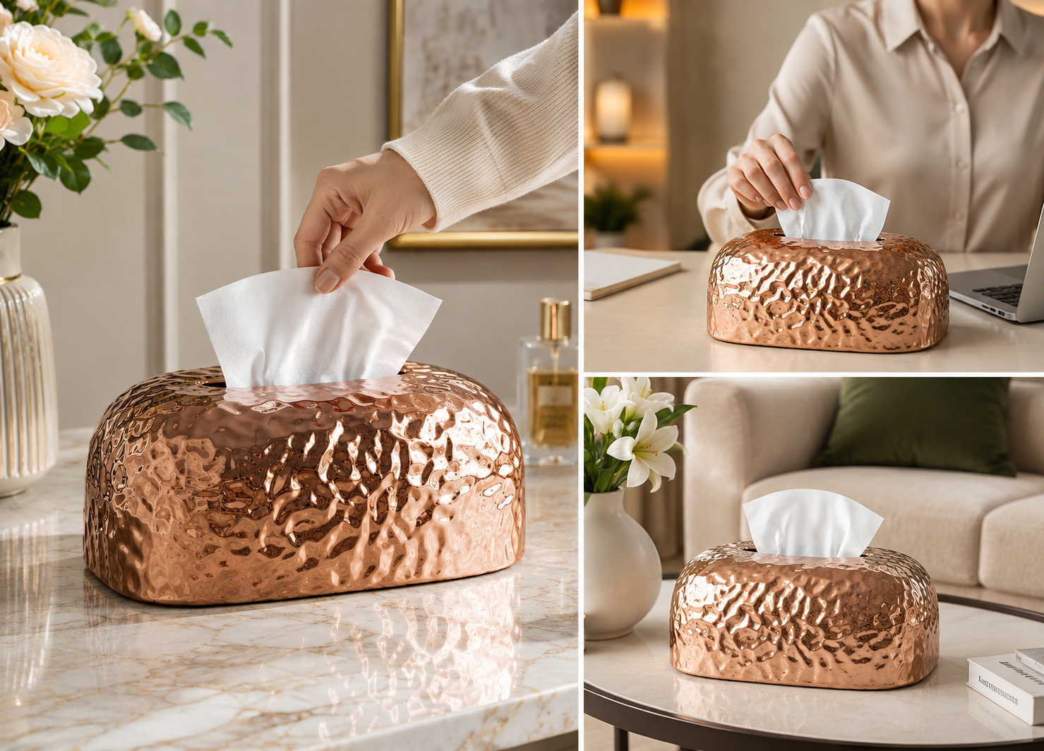 Luxury Hammered Texture Tissue Box, Elegant Metallic Tissue Holder,     Home Decor Tissue Holder
