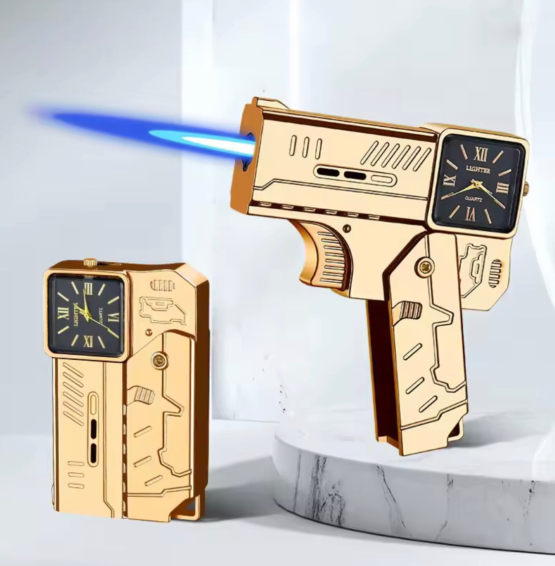 Refillable Gun Watch Lighter, Folding Watch Spray Gun Lighter, Creative Folding Gun Lighter