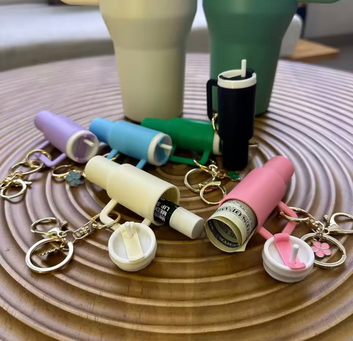 Mini Stanley Accessories Holder Keychain, Cute Tumbler Cup Handle Decoration, Mini Tumbler Lip Balm And Accessories Holder, Cute Mini Tumbler Storage Case