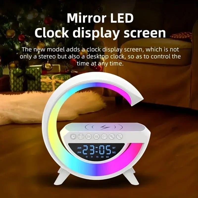 G Lamp Speaker With Digital Clock, RGB Multifunction Wireless Charger Alarm Clock Speaker, Home Decor Smart Lamp, Atmosphere Nightlight Bluetooth Stereo Clock Desktop Speaker, G Type Table Night Light