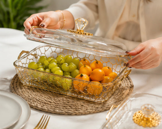 3pcs Luxury Glass Serving Dish Set, Decorative Covered Glass Dish Set