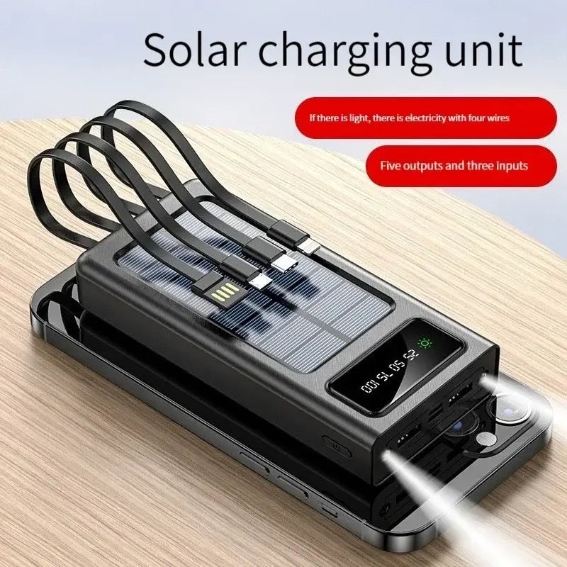 Solar Power Bank, 10000 MAH 100% Transparent LED Power Bank, Led Light Fast Mobile Charging Digital