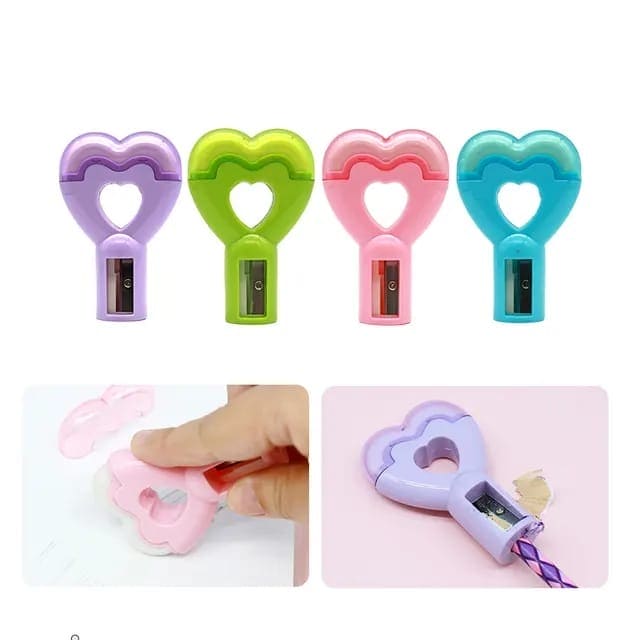 Lovely Heart Pencil Sharpener With Eraser, ABS Hand Pencil Sharpener, Kids Creative Pencil Sharpener, Children School Accessories