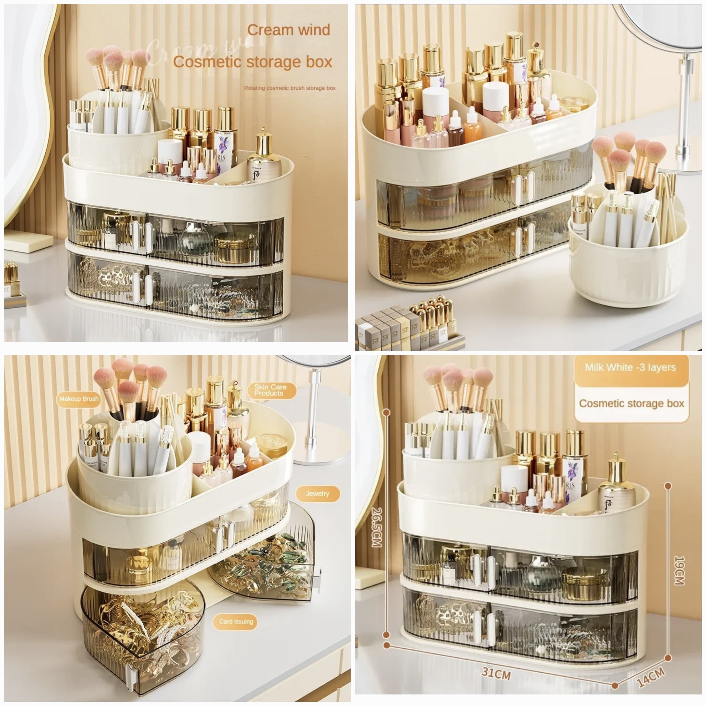 3Layer Cosmetic Organizer, 360-degree Rotating Makeup Organizer, Fashion Crystal Display Stand, Regular Cosmetic Jewellery Organizer