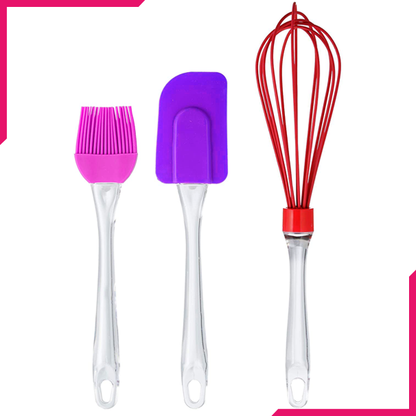 Set Of 3 Spatula Brush With Beater, Scrapers And Brush, Floor/ Butter Spatula Cake Decorations Baking Cooking Tool, 3in1 Silicone Spatula Oil Brush and Beater, Silicone Kitchenware Set
