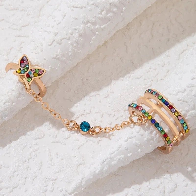 Double Finger Butterfly Chain Ring, Tassel Butterfly Cross Punk Ring Jewellery, Butterfly Cross Punk Ring, Elegant Tassel Butterfly Chain Ring