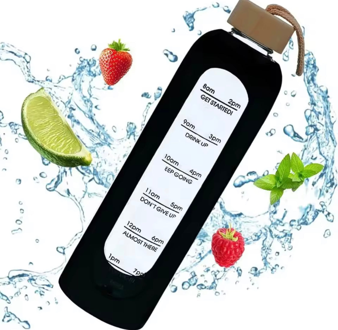 Silicone Sleeve Time Marked Glass Water Bottle, Glass Water Bottle Bamboo Lid, 1L Borosilicate Glass Drinking Bottle