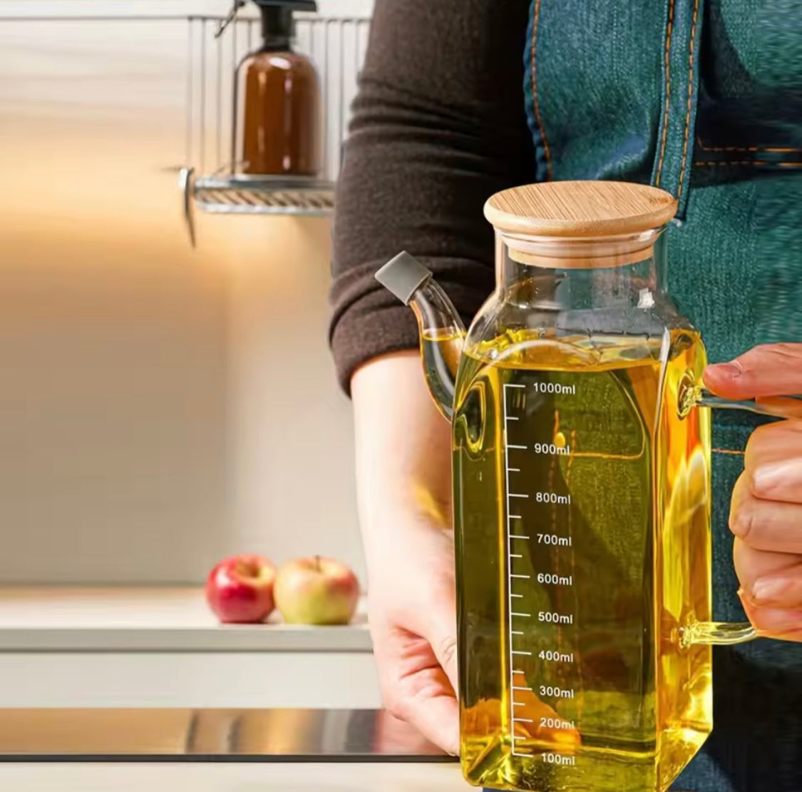 Large Capacity Glass Oil Pot, Glass Vinegar Pot With Lid, Glass Oil Dispenser For Food Kitchen