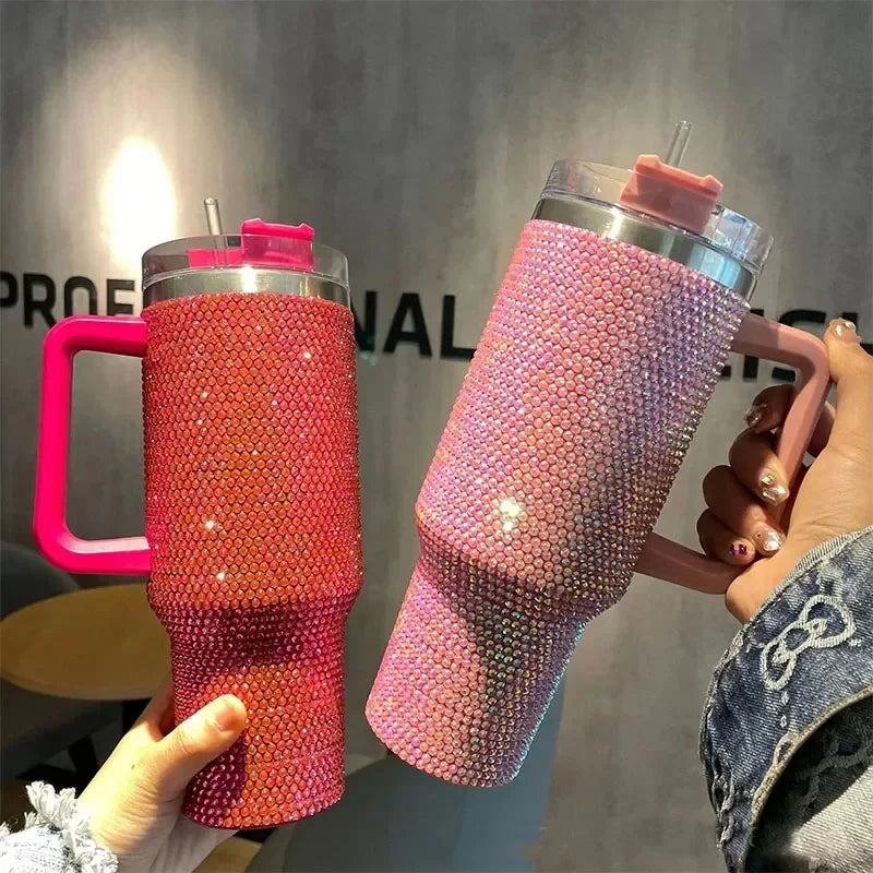 1200ML New Rhinestones Design Tumbler, Shinny Stones Design Travel Mug, Stainless Steel Tumbler For Women, New Design Tumbler With Stainless Steel Straw