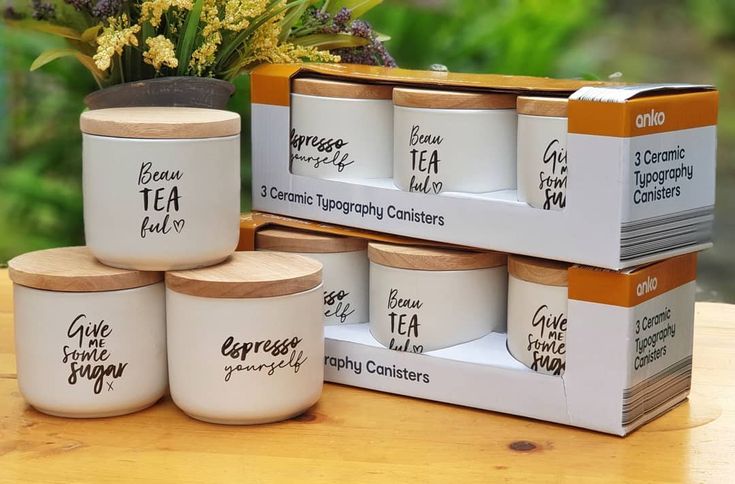 Set Of 3 Ceramic Jar, Coffee Canister With Bamboo Lid, Set Of 3 Tea And Sugar Pot