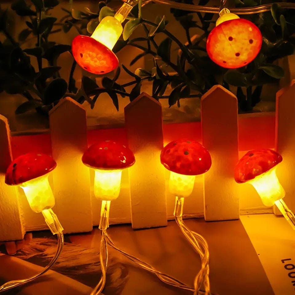 Set Of 10 3D Mushroom String Light, Photography Prop Hang String Light, Create Atmosphere 3D Mushroom String Light, Beautiful Flicker Free LED Lights