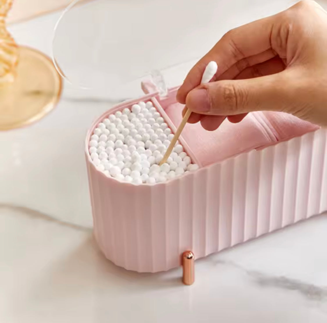 Desktop Cotton Swabs Storage Case, Cosmetic Storage Box With Lid, Beauty Blender Storage Organizer, Makeup Cotton Wipes Organizer
