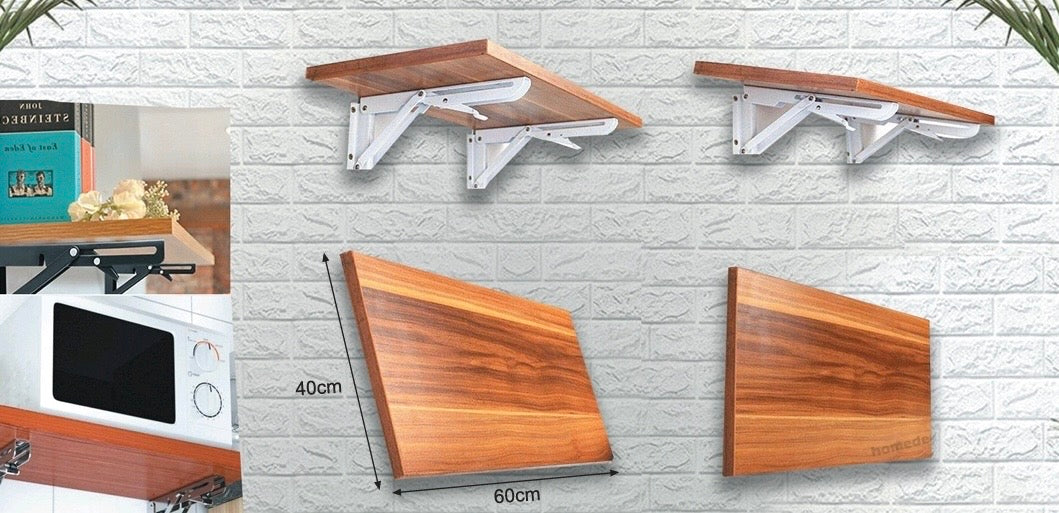 Solid Wood Folding Shelf, Heavy Duty Folding Shelf Bracket, Wall Mounted Wood Shelf, Adjustable Wood Shelf With Foldable Support Bracket