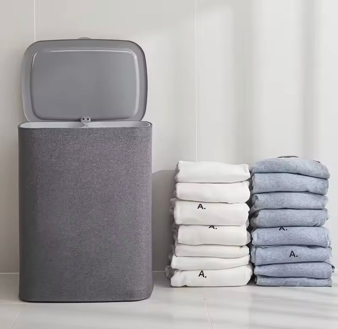 Foldable Laundry Basket With Lid, Dual Compartment Laundry Basket, Dirty Clothes Basket With Lid