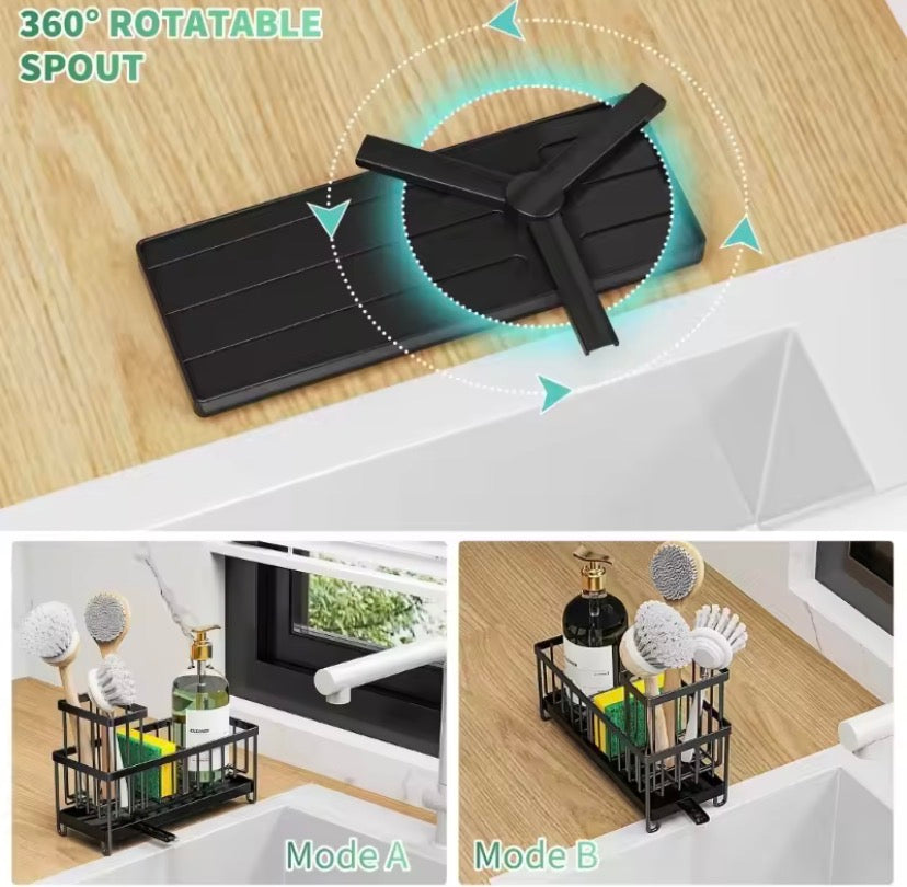 Kitchen Sink Organizer With Drain Tray, Multifunctional Kitchen Home Use Sink Sponge Organizer, Sponge Storage Faucet Holder, Iron Dish Sponge Holder
