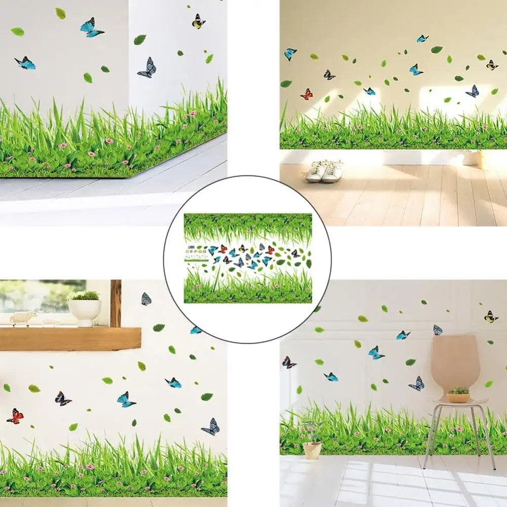 3D Nature Wall Sticker, Living Room Bedroom Bathroom Vinyl Decals Art, Home Decoration Mural, Bathroom Kitchen Living Room Window Art, Grass Border Wall Sticker