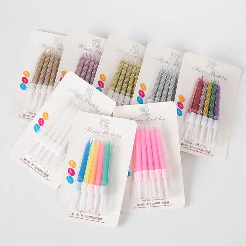 Set Of 8 Thread Color Birthday Candles With Candles, Cake Candle With Holder, Party Supplies Short Thin Metallic Color Candles