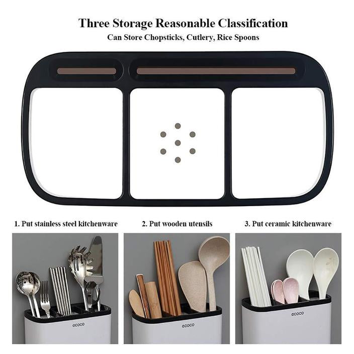 Wall Mounted Cutlery Holder, Utensils Holder Drainer Basket Chopsticks Tube Cutlery Kitchen Organizer, Kitchen Sink Drainage Shelf, Cutlery Spoon Fork Knife Holder Shelf