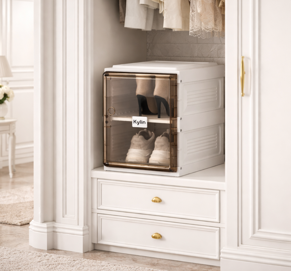 2 Layer Foldable Shoe Cabinet, Transparent Foldable Shoe Rack, Portabl ...