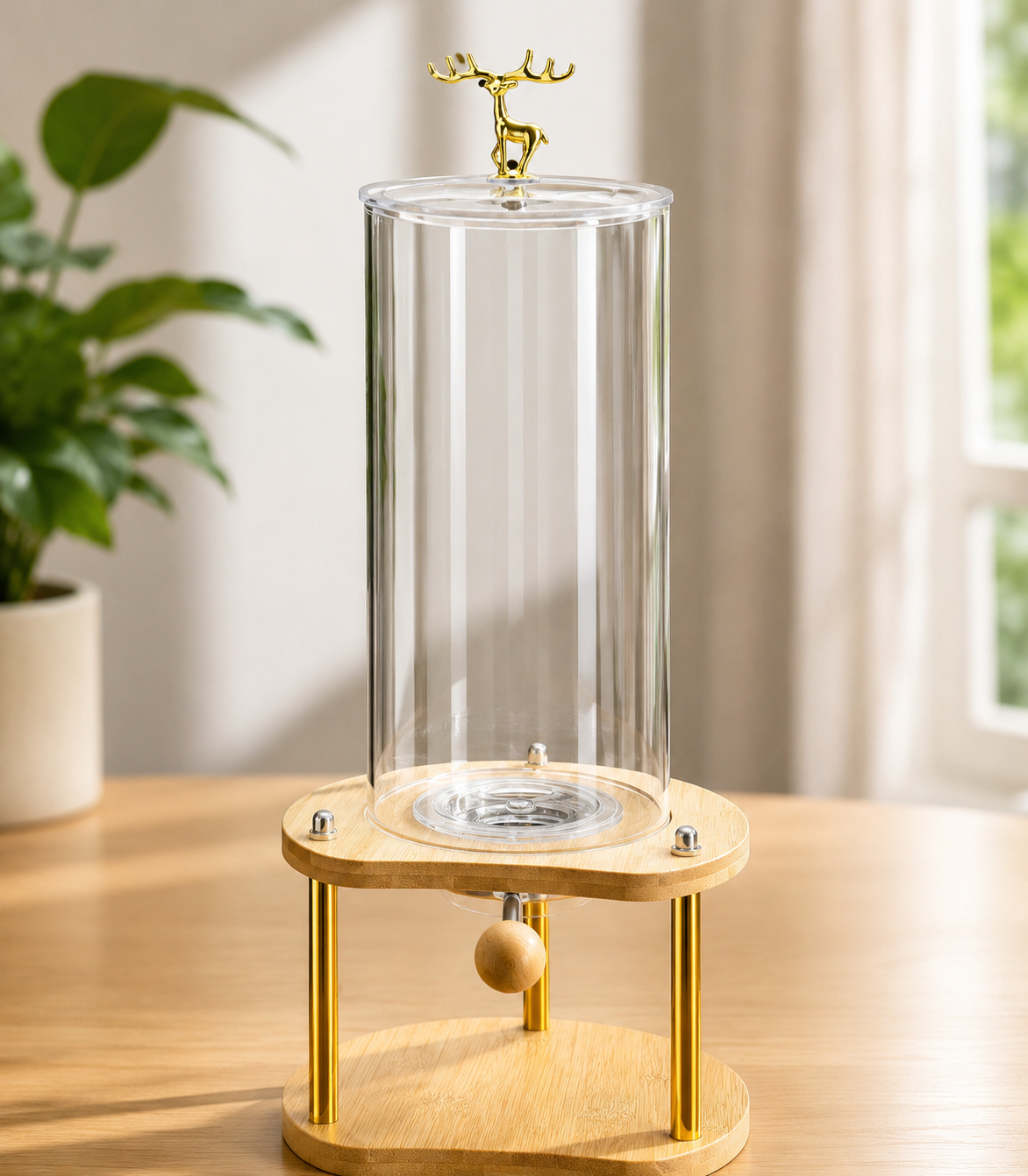 Tabletop Breakfast Cereal Organizer, Royal Deer Cereal Serving Station, Wooden Stand Corn Flakes Dispenser, Elegant Deer Cereal Dispenser