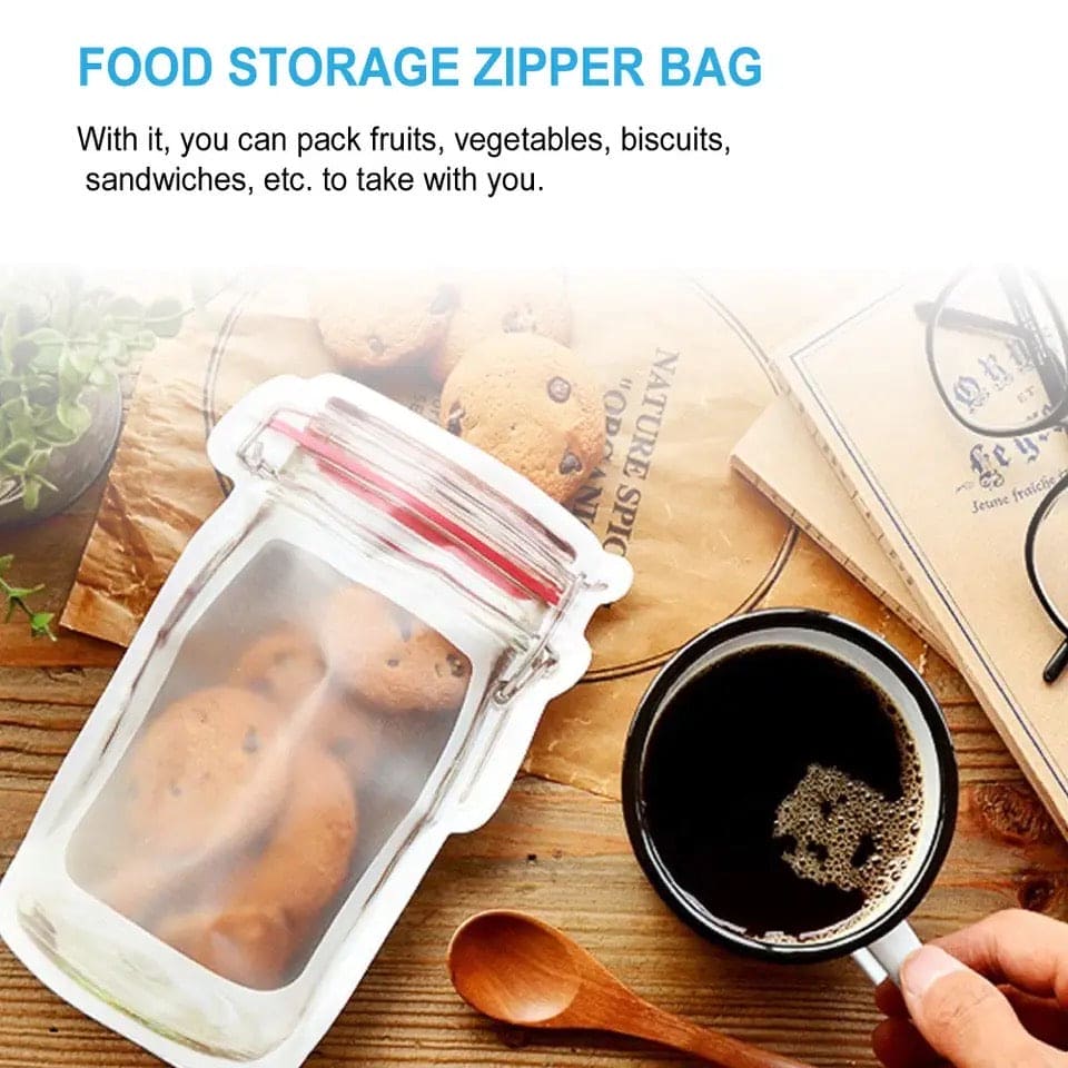 Food Grade Preservation Zipper Bags, Reusable Mason Jar Zipper Fresh Bags, Airtight Seal Food Storage Bags, Leak-Proof Zip-Lock Food Storage Bags for Travel