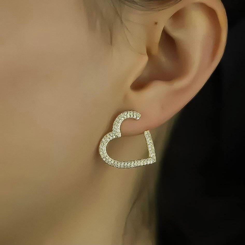 Crystal Heart Hoop Earrings, Sensation Heart Earring, Crystal Heart Stud Earrings