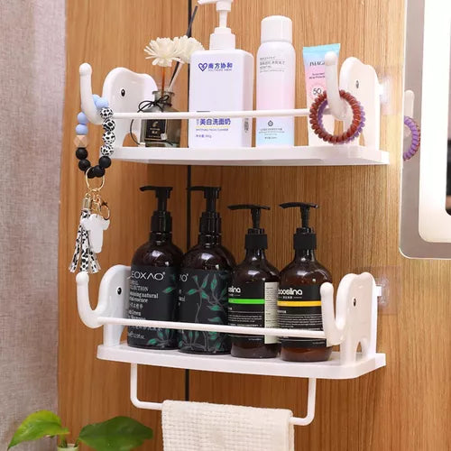 Elephant Rack With Towel Holder, Wall Mounted Elephant Floating Rack, Kitchen Bathroom Storage Shelf, Multifunctional Wall Storage Rack For Shampoo Soap Spices, Self Adhesive Wall Organizer, Multipurpose Household Wall Hanging Storage Rack