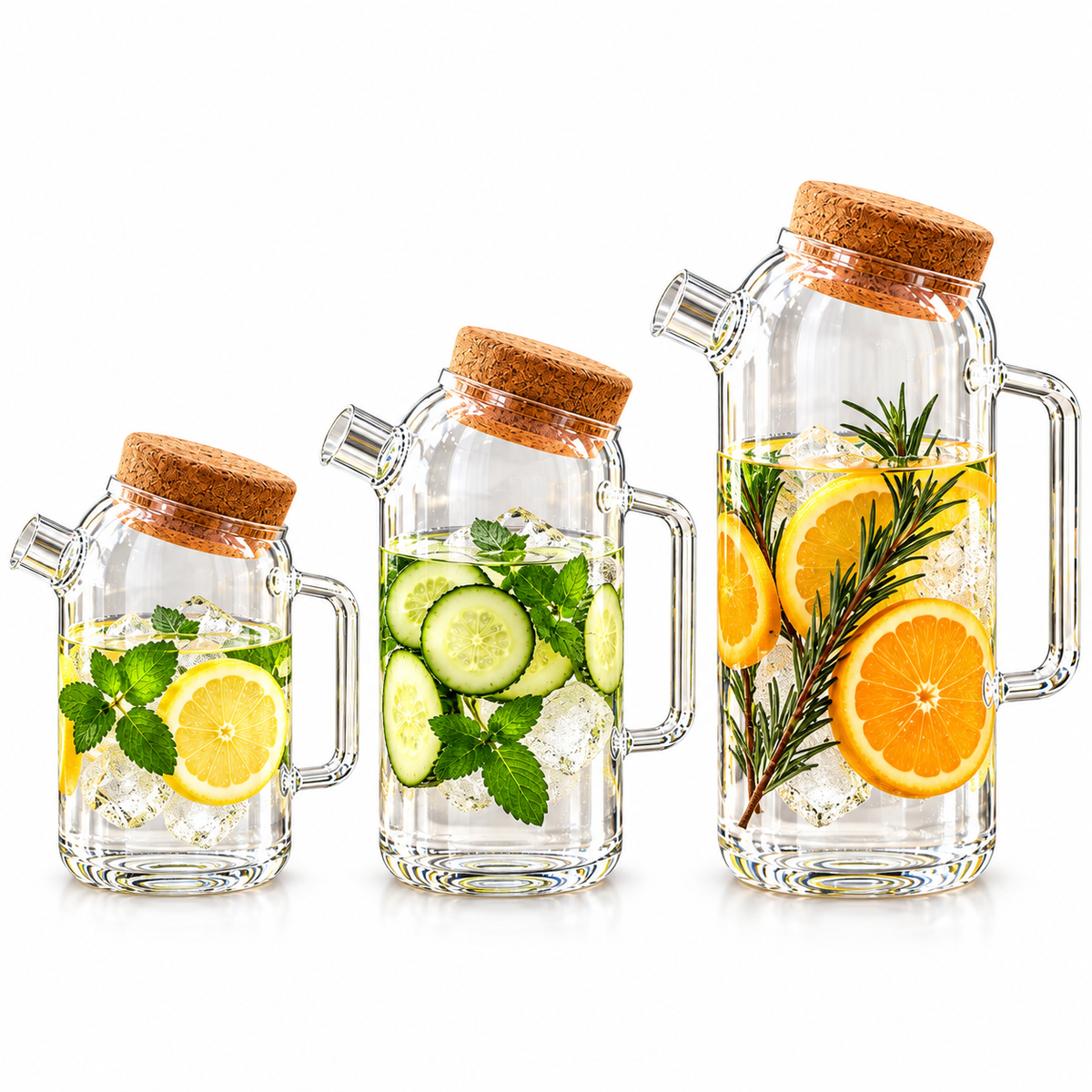 High Borosilicate Glass Water Jug with Cork Lid, Crystal Clear Glass Water Jug, Luxury Glass Juice & Water Pitcher