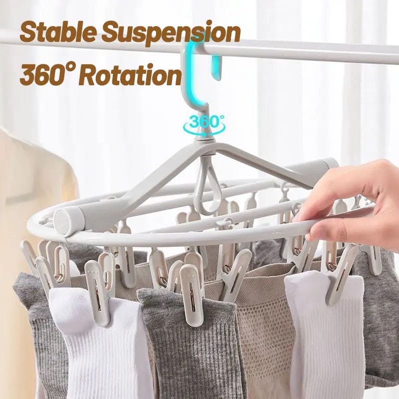 Foldable Cloth Hanger, Multi Clip Socks Drying Rack, 20/32 Windproof Plastic Drying Rack, Dormitory Balcony Clothes Hanger, Artifacts Drying Hooks, Multifunctional Laundry Rack