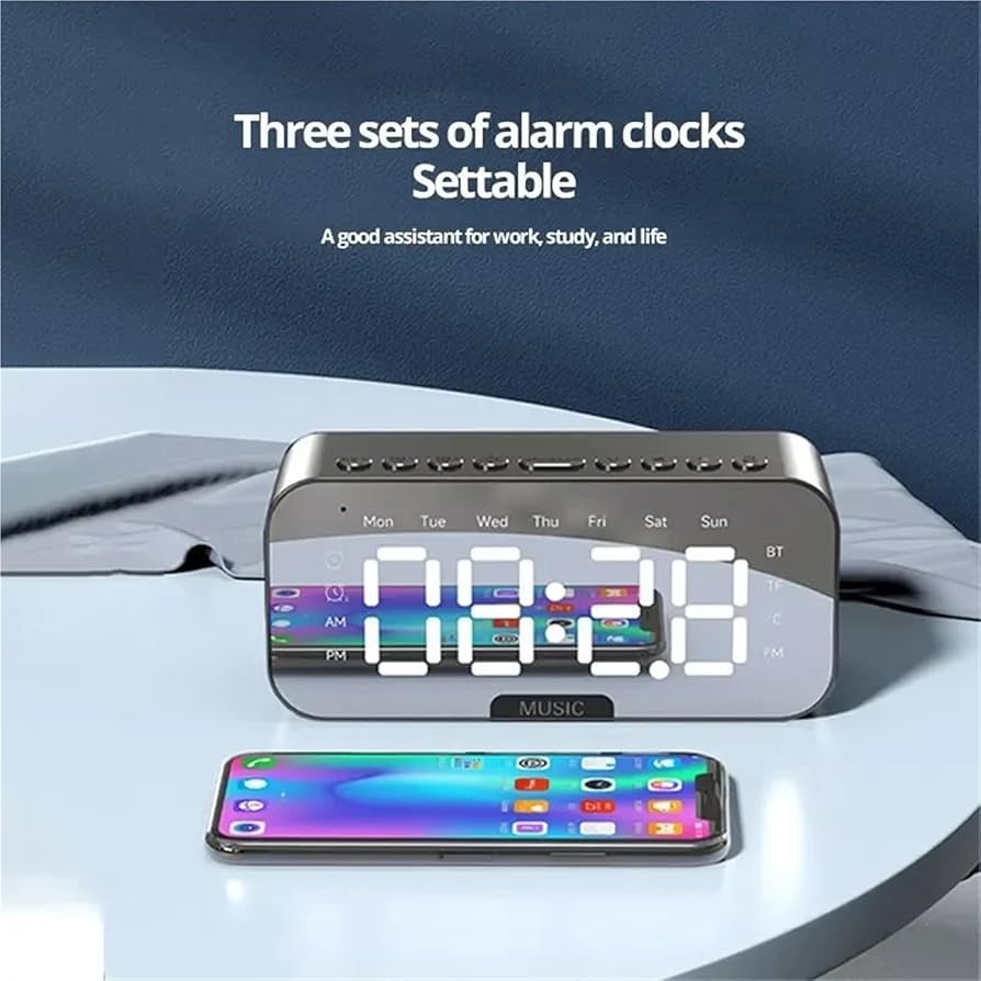 Rechargeable Alarm Clock With Speaker, Multifunction Alarm Radio Desk Clock, Wireless Bluetooth Speaker Clock