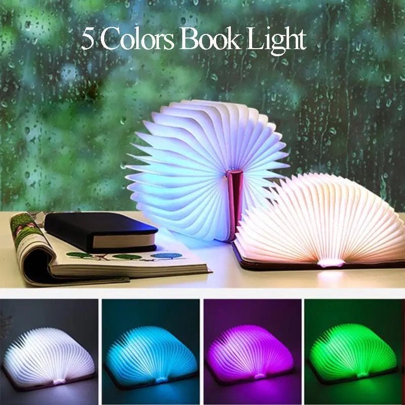 LED Wooden Book Lamp, 3D Folding Wooden Book Lamp, Multicolor Colors Folding Night Light, USB Recharge Wooden Book Light Decor, Book Light for Bedroom