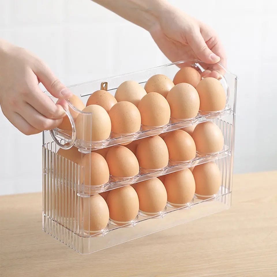 Acrylic Egg Organizer, 30 Grids Egg Storage Box, Egg Fresh Keeping Case, Multi Layer Egg Tray Organizer, Creative Flip Egg Box,  3 Layer Flip Fridge Egg Tray Container, Kitchen Countertop Fresh Egg Storage Container, Folding Egg Tray