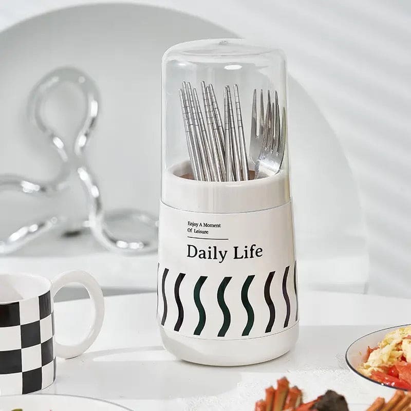 Daily Life Printed Cutlery Holder, Removable Hollow Out Utensils Organizer, Base Plate Drainable Spoon Fork Chopstick Stand Tray, Multifunctional Spoon Fork Chopstick Storage Holder, Household Kitchen Tableware Storage Holder Box