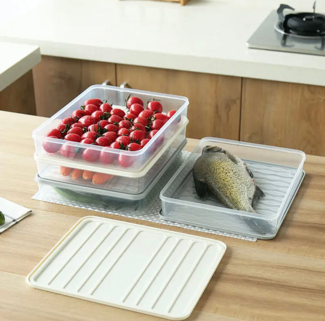 Plastic Food Storage Box With Lid, Refrigerator Organizer Box, Kitchen Dumpling Tray