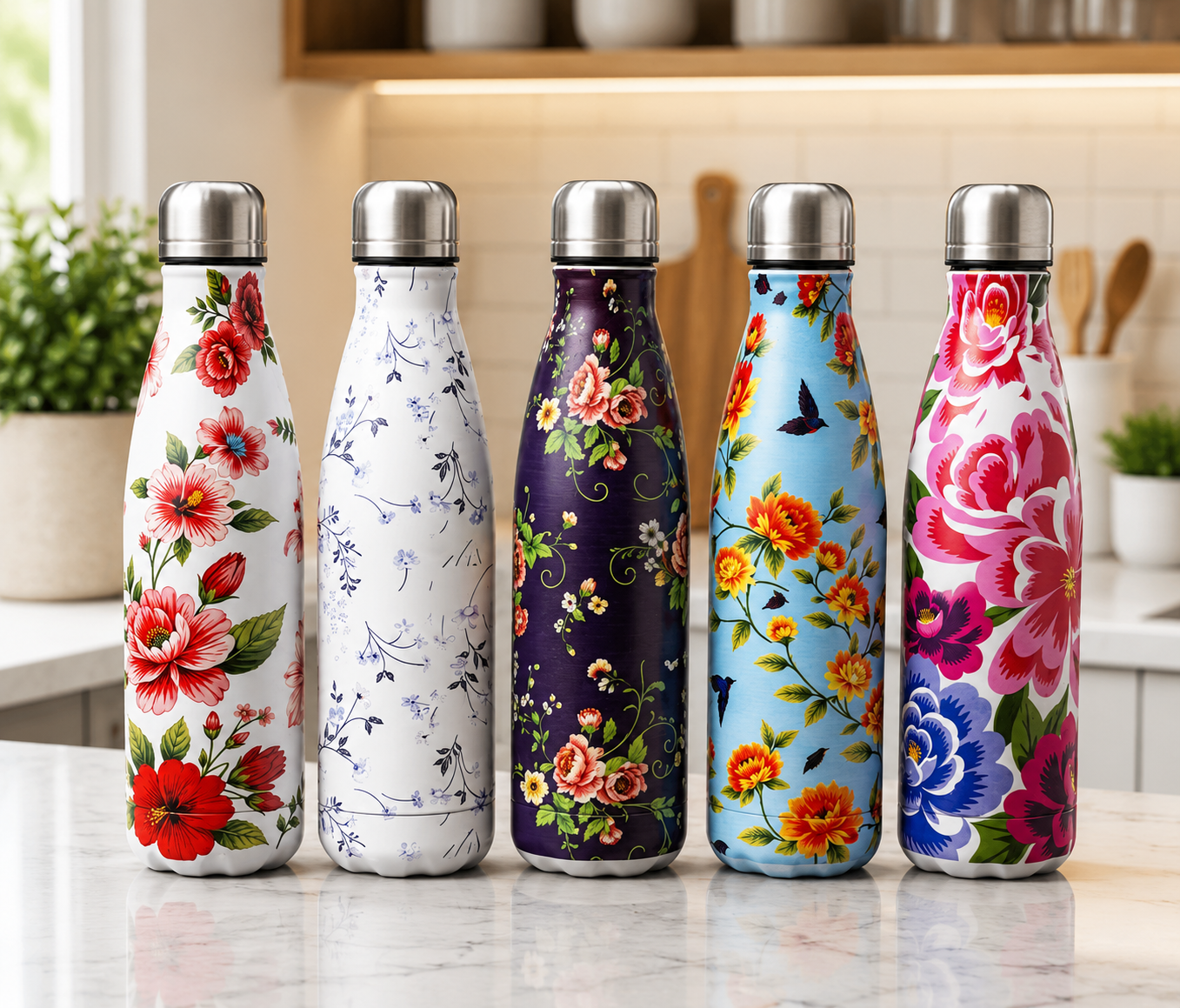 Printed Stainless Steel Vacuum Insulated Bottle, Matte Finish Thermal Water Bottle, Leakproof Thermal Water Bottle