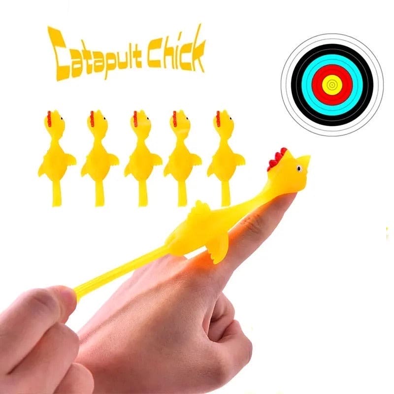 Set Of 5 Chick Toy, Crazy Flying Chicken, Bouncy Rubber Chicken, Slingshot Chicken Toy, Catapult Chicken Prank Toy, Elastic Flying Finger Birds, Sticky Decompression Toy