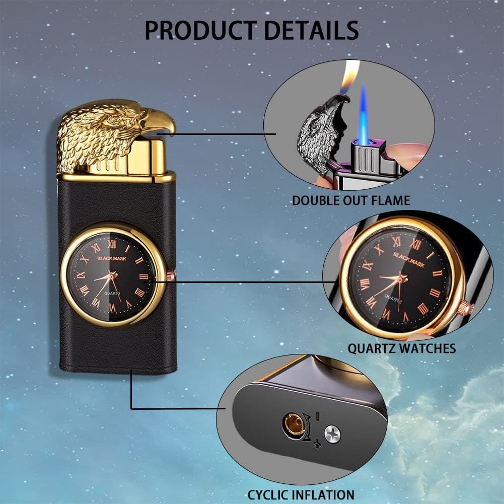 Eagle Head Double Flame Lighter, Metal Torch Turbo Double Fire Lighter, Kitchen Outdoor Portable Barbecue Camping Cigar Lighter, Windproof inflatable Lighter, Refillable Windproof Straight Flame Lighter