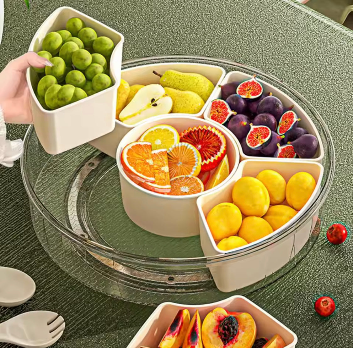 360 Degree Rotating Snacks Storage Box, 6 Compartments Fod Storage Box, Multifunctional Seasoning Spice Organizer