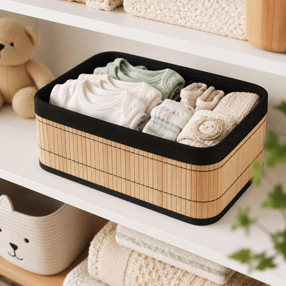 3pcs Bamboo Storage Basket Set, Bamboo Vanity And Bathroom Organizer Set, Multipurpose Bamboo Organizer Baskets