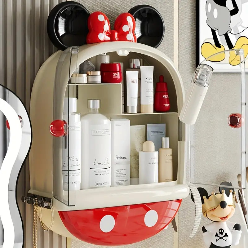 Mickey And Minnie Mouse Makeup Organizer, Wall Mounted Mickey Mouse Bathroom Organizer, Durable Plastic Bathroom Vanity Organizer