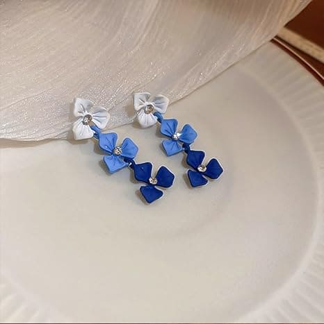Gradient Flower Drop Earrings, Cute Long Petal Plant Earrings, Long Flower Petal Earrings, Rhinestone Flower Drop Earrings