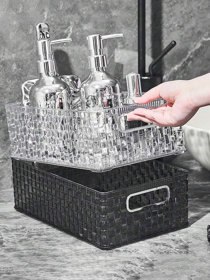 Makeup And Perfume Organizer Basket, Dressing Table Storage Holder, Transparent Glacier Pattern Cosmetic Storage Holder